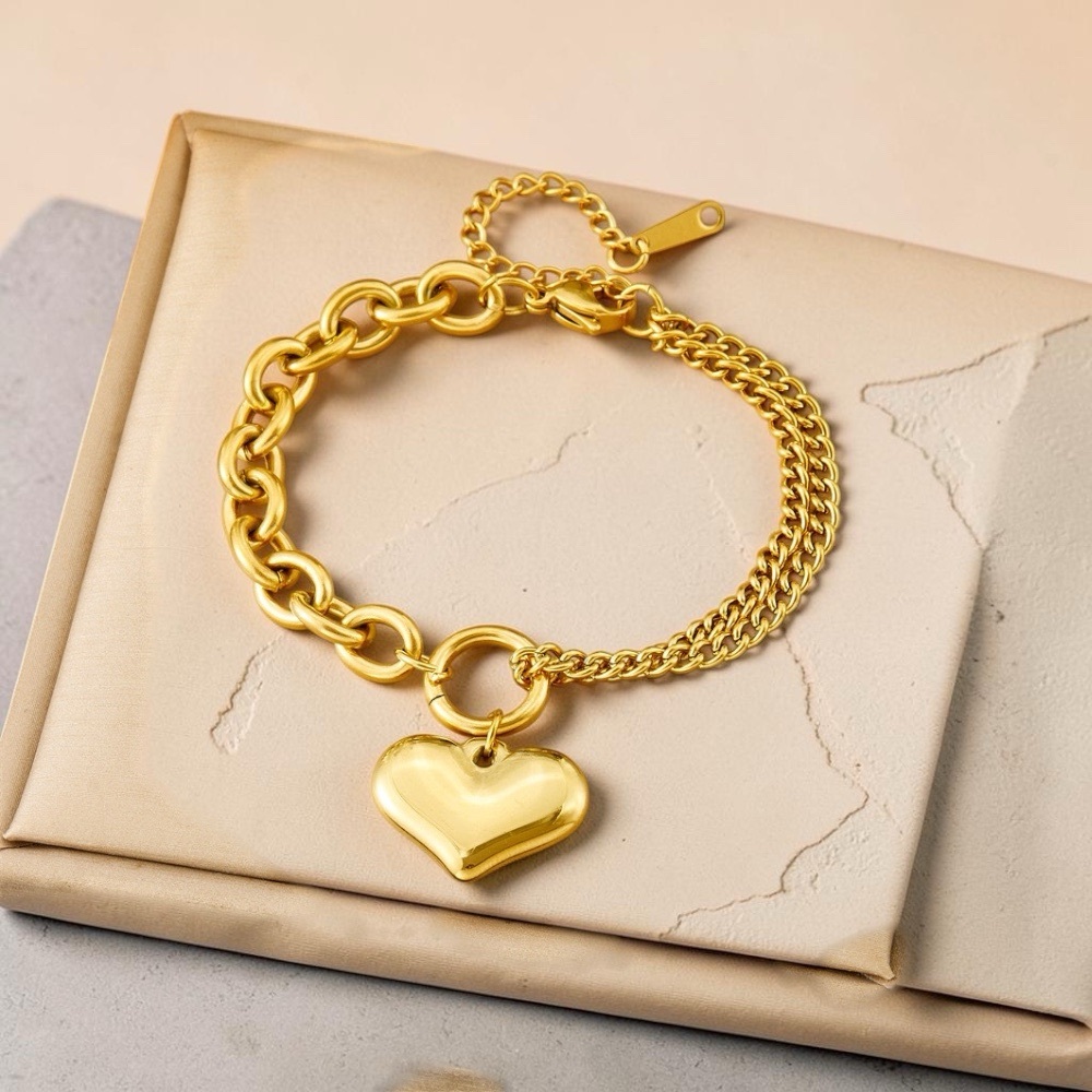 Gold Heart Charm Bracelet - Women Jewelry